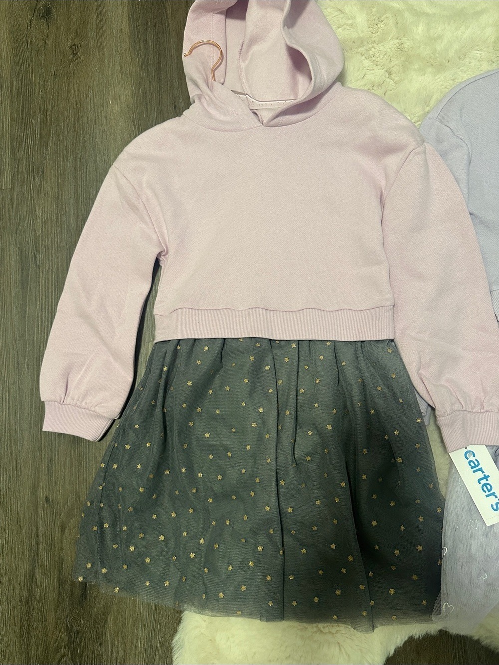 Carter's Pink Hoodie Dress & Lavender Tulle Dress Set 6/6X - Picture 2 of 4